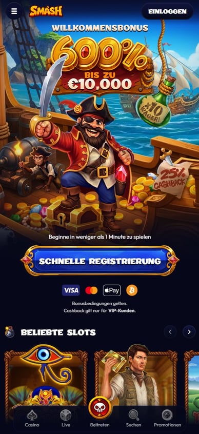 Smash Casino affiliate landing preview